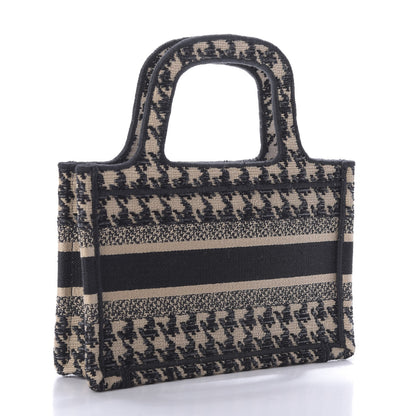 Christian Dior Canvas Houndstooth Embroidered Mini Book Tote Black 3 of 7