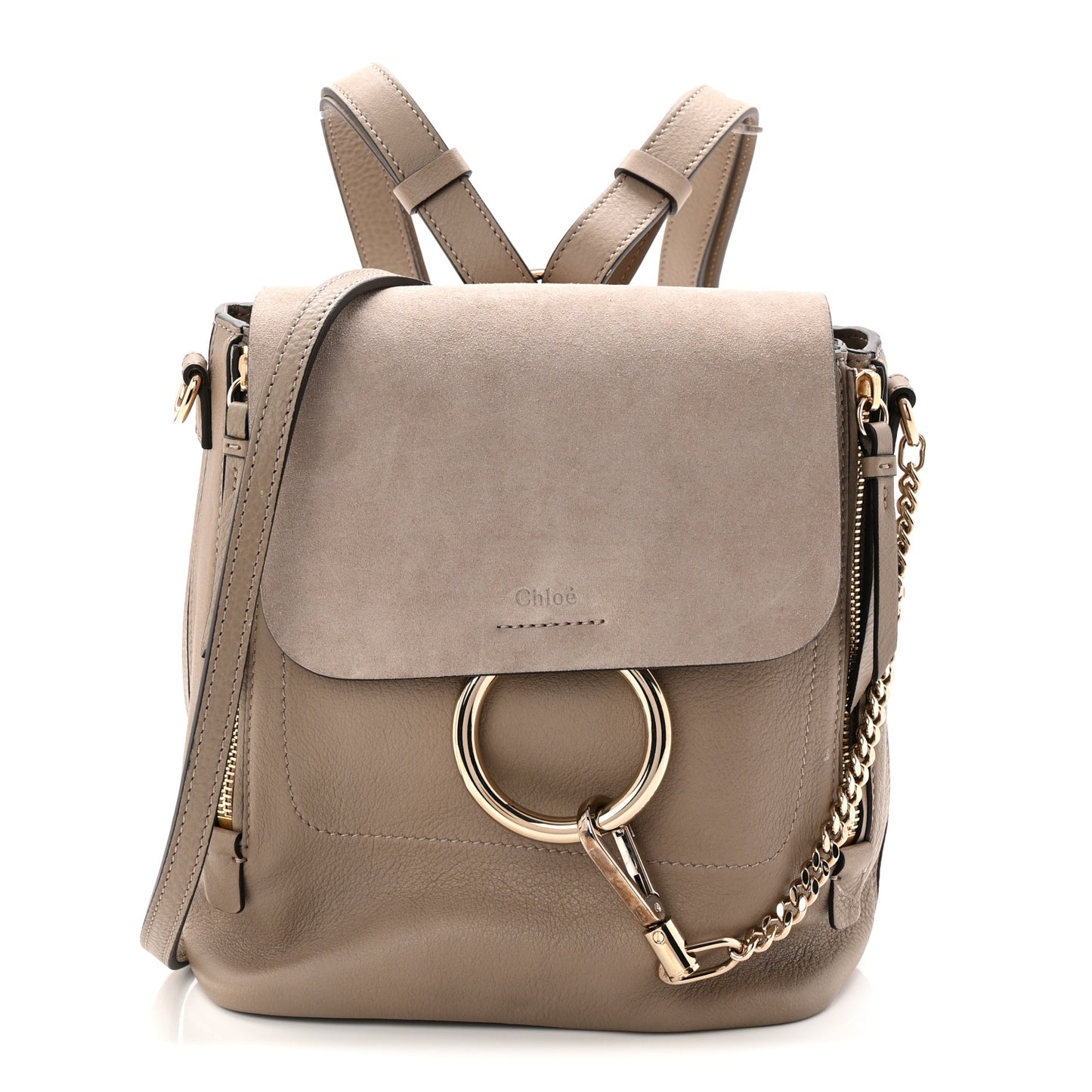 Suede Calfskin Small Faye Backpack Motty Grey