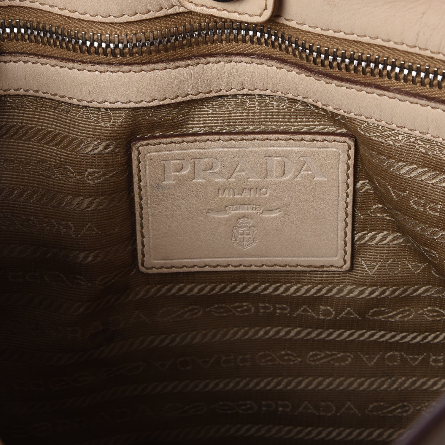 Prada Jacquard Logo Frame Buckle Handbag Tote Bag Beige White 7 of 18