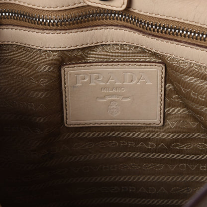Prada Jacquard Logo Frame Buckle Handbag Tote Bag Beige White 7 of 18