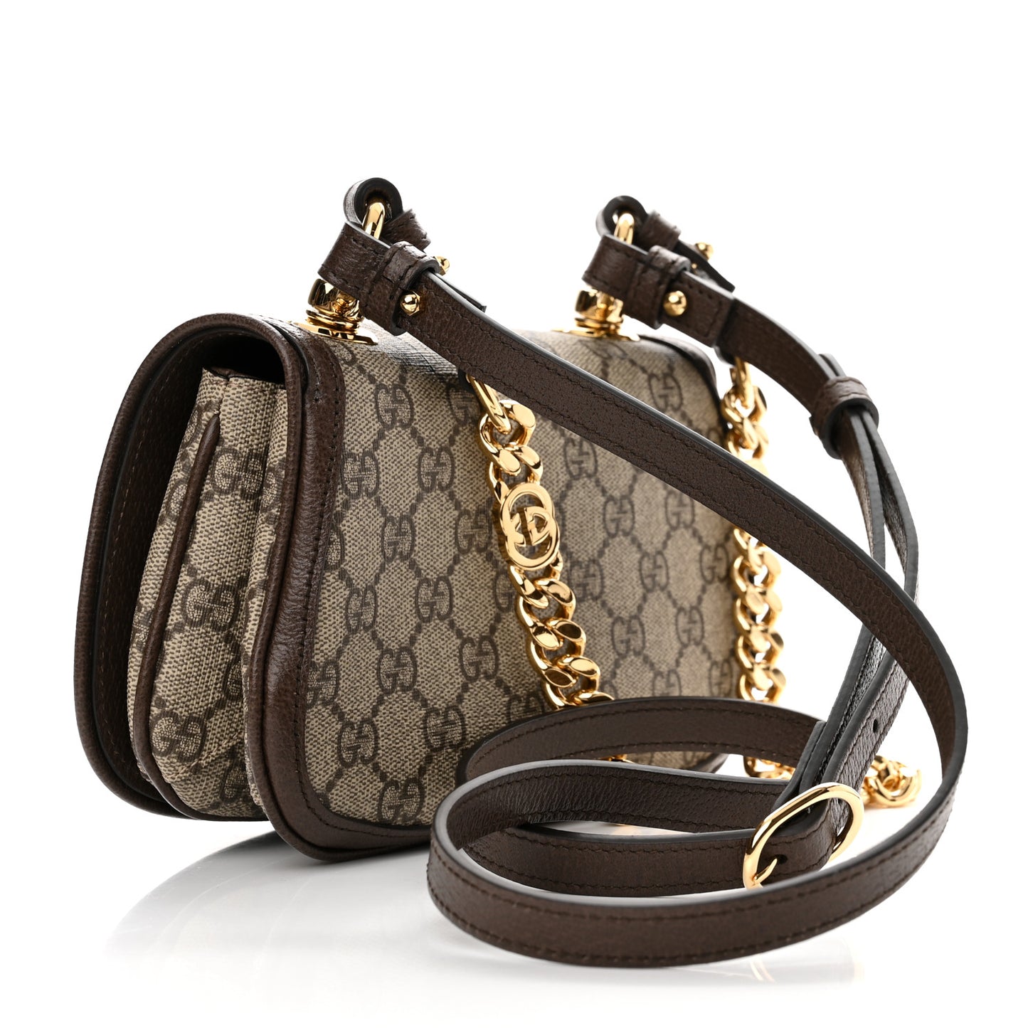 GG Supreme Monogram Textured Dollar Calfskin Mini Blondie Chain Shoulder Flap Bag Beige Ebony New Acero