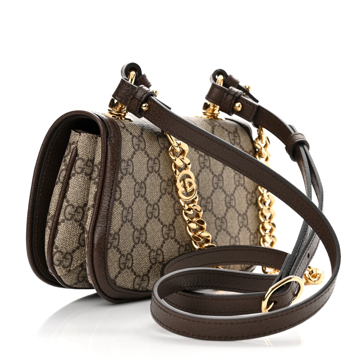 Gucci GG Supreme Monogram Textured Dollar Calfskin Mini Blondie Chain Shoulder Flap Bag Beige Ebony New Acero 3 of 10