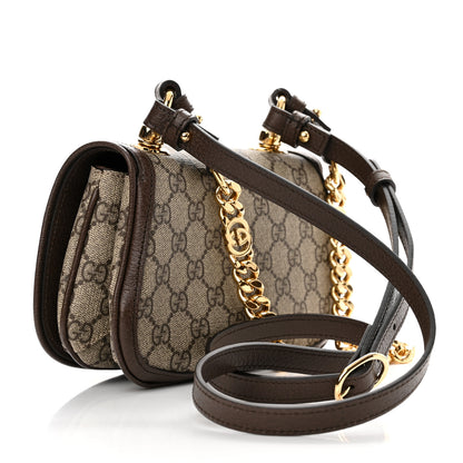 Gucci GG Supreme Monogram Textured Dollar Calfskin Mini Blondie Chain Shoulder Flap Bag Beige Ebony New Acero 3 of 10