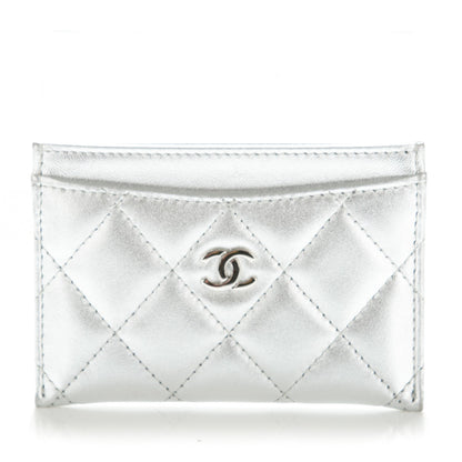Chanel Metallic Lambskin Quilted CC Card Holder Silver 1 of 8
