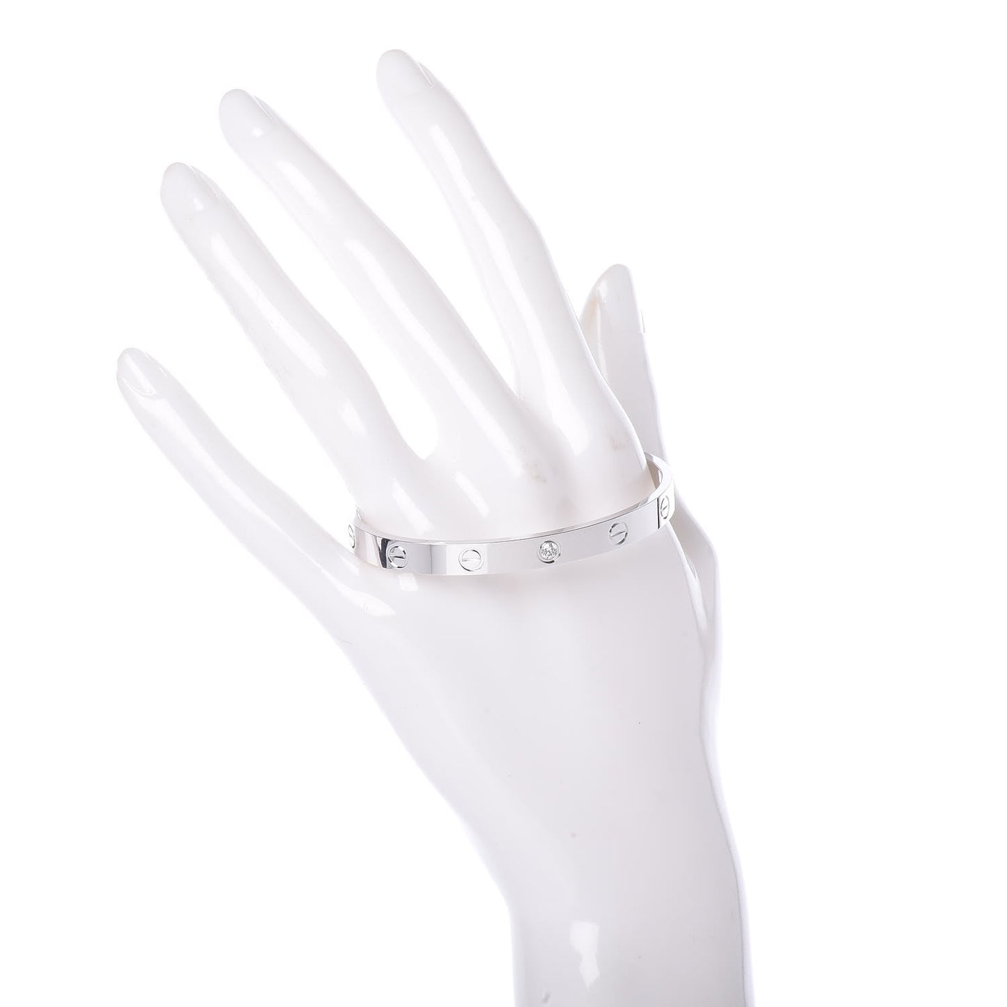 18K White Gold 1 Diamond LOVE Cuff Bracelet 17