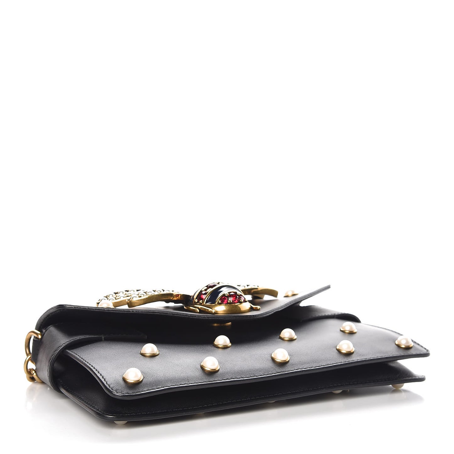 Nappa Pearl Studded Mini Queen Margaret Broadway Shoulder Bag Black