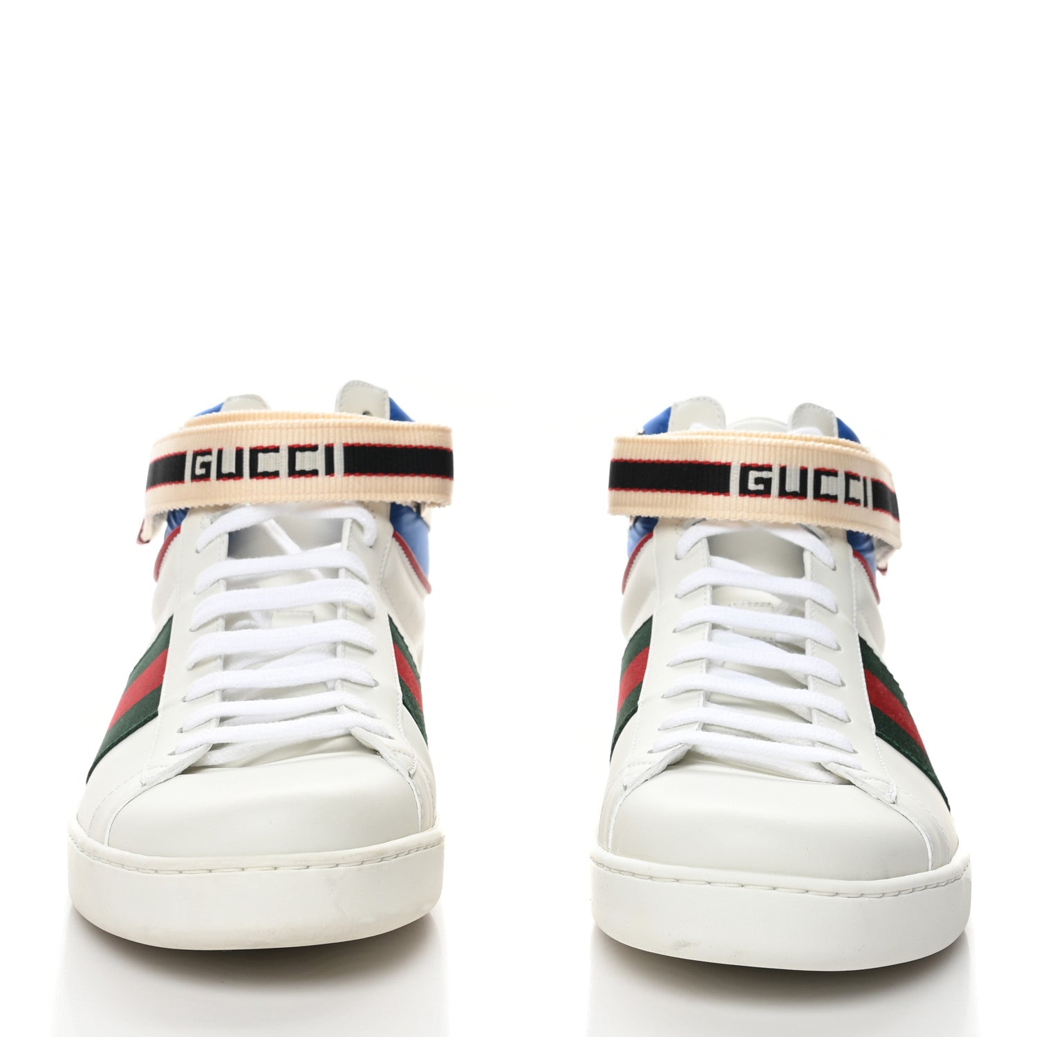 Gucci Calfskin Ayers Web Mens New Ace Stripe High Top Sneakers 8 White 2 of 8
