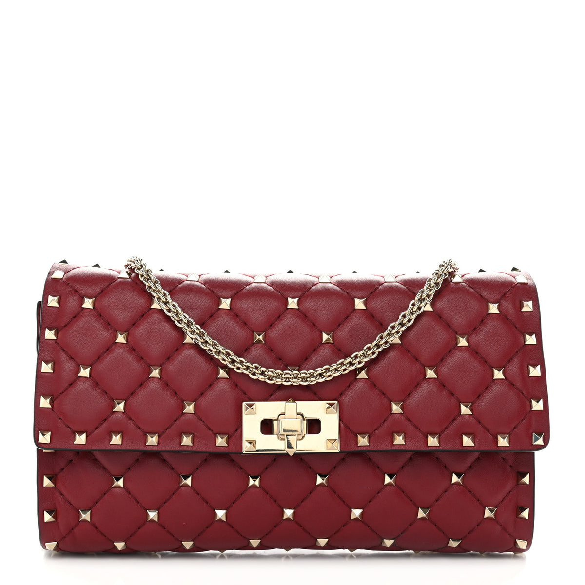 Nappa Rockstud Spike Wallet on Chain Rubino