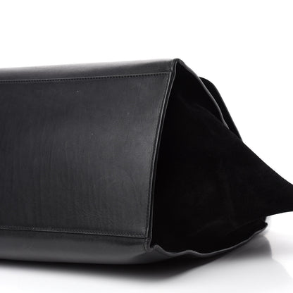 Celine Calfskin Crocodile Embossed Suede Large Trapeze Black 7 of 13