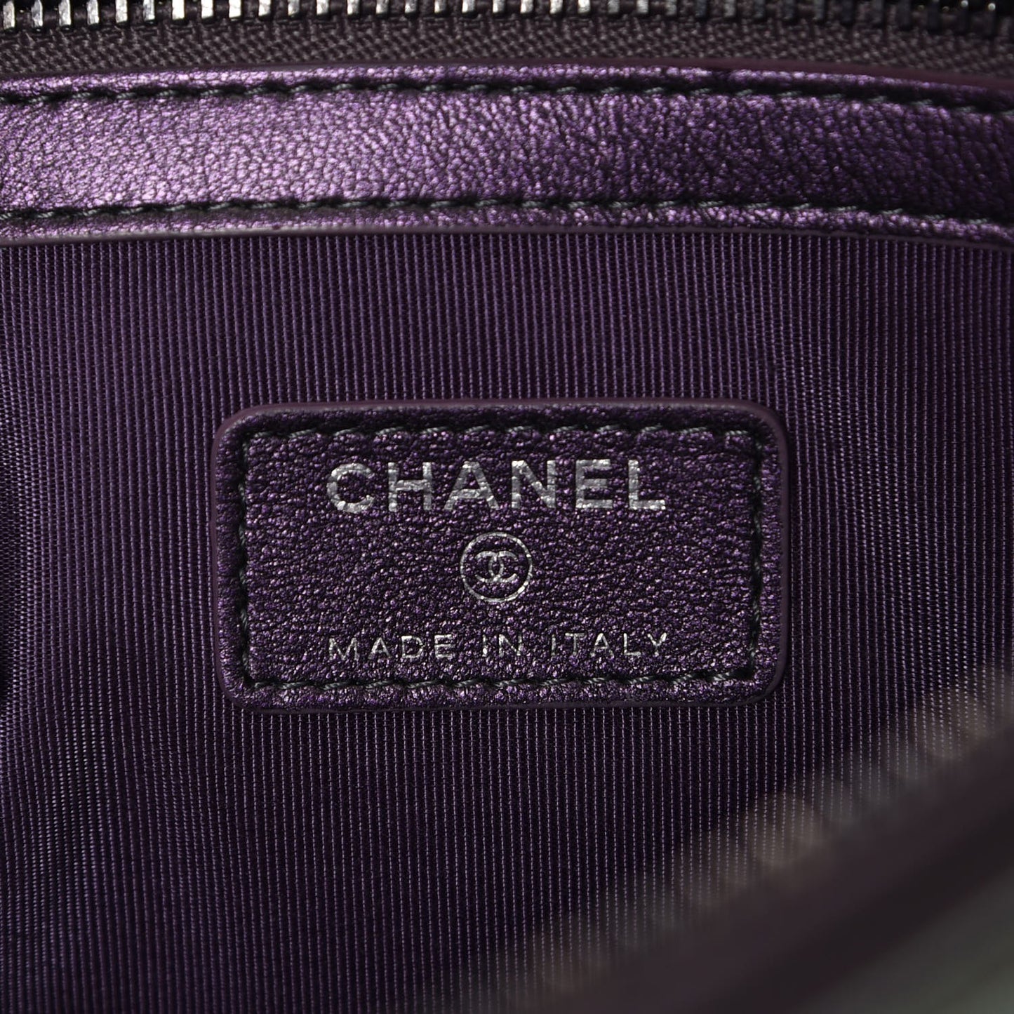 Metallic Lambskin Quilted Medium Cosmetic Case Purple