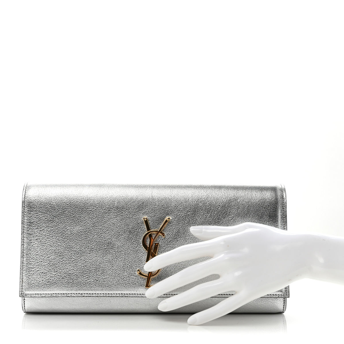 Saint Laurent Textured Metallic Calfskin Classic Monogram Cassandre Clutch Silver 2 of 7