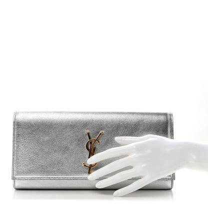 Saint Laurent Textured Metallic Calfskin Classic Monogram Cassandre Clutch Silver 2 of 7