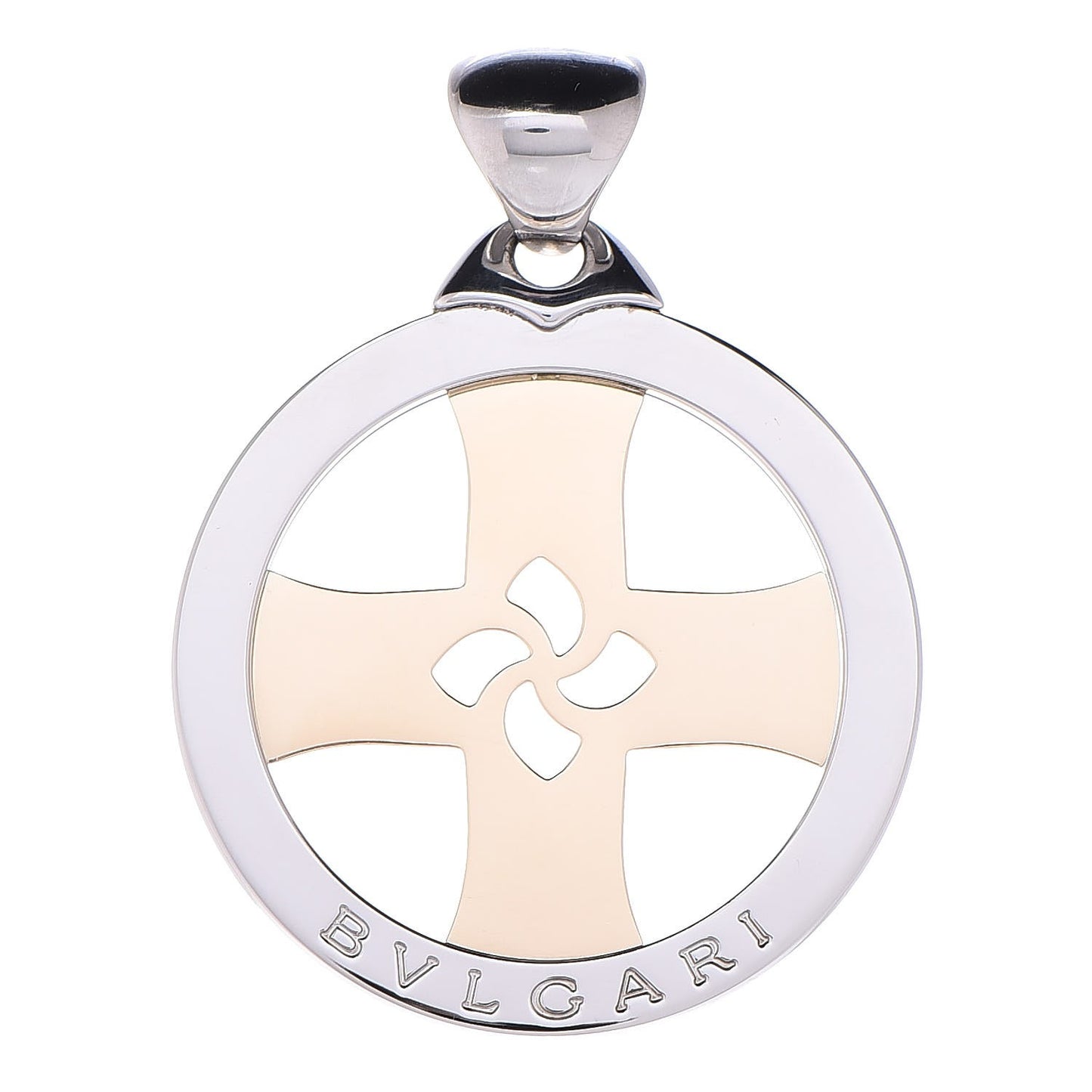 Stainless Steel 18K Yellow Gold Tondo Cross Pendant