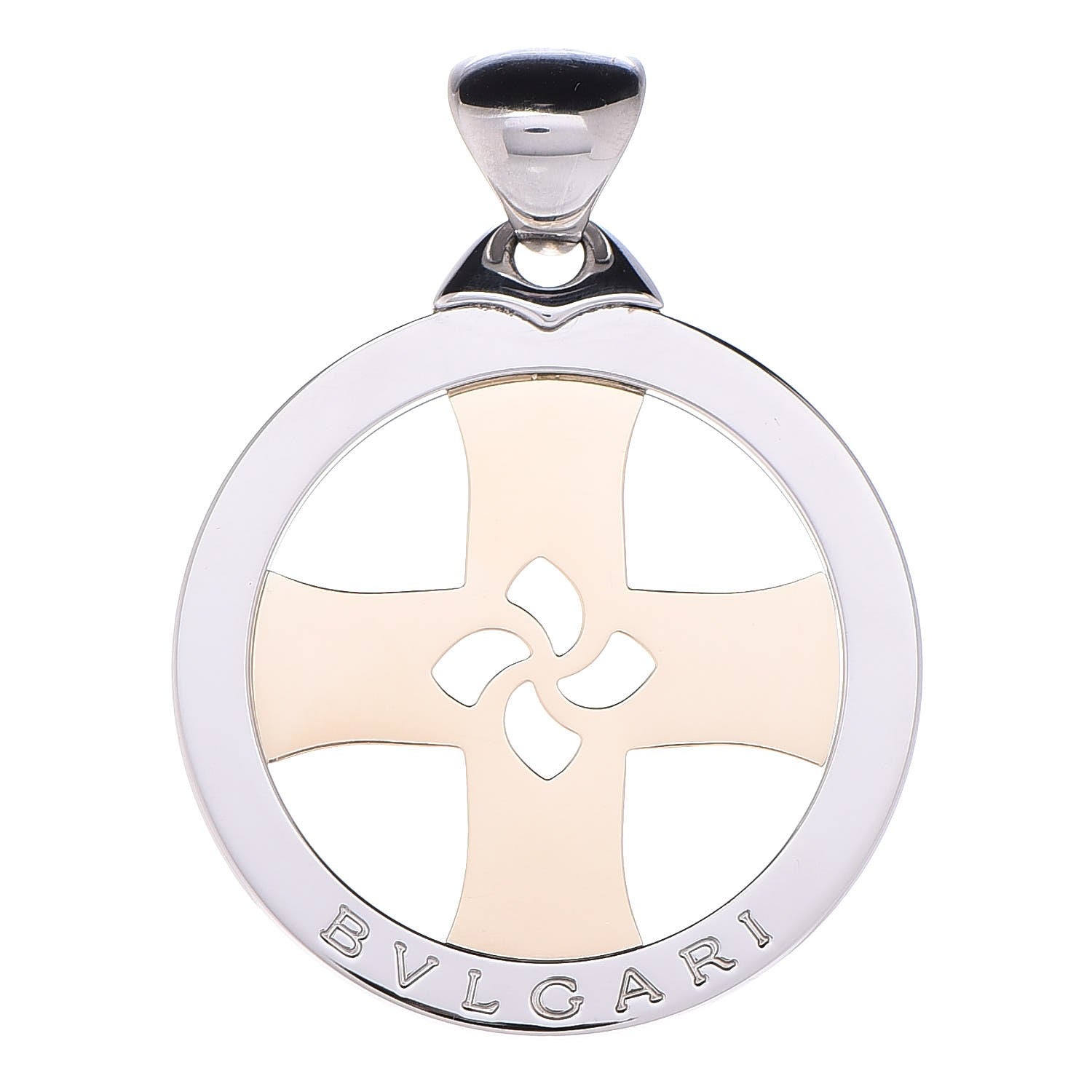 Bulgari Stainless Steel 18K Yellow Gold Tondo Cross Pendant 1 of 3