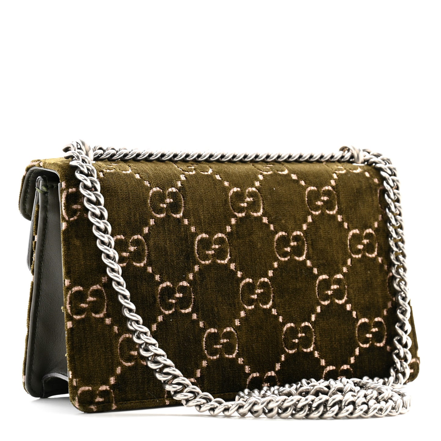 Velvet Skipper Crystal GG Monogram Small Dionysus Shoulder Bag Green