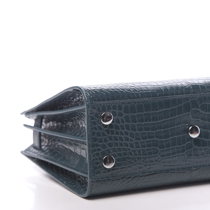 Saint Laurent Calfskin Crocodile Embossed Nano Sac De Jour Dark Turquoise 8 of 11