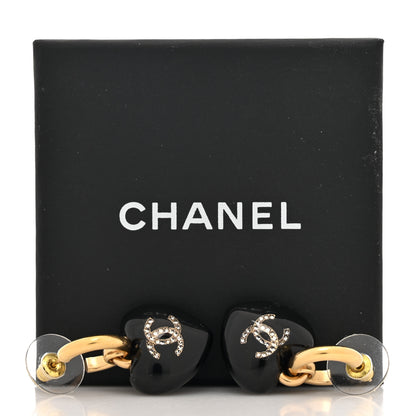 Chanel Resin Crystal CC Heart Drop Earrings Black Gold 5 of 5