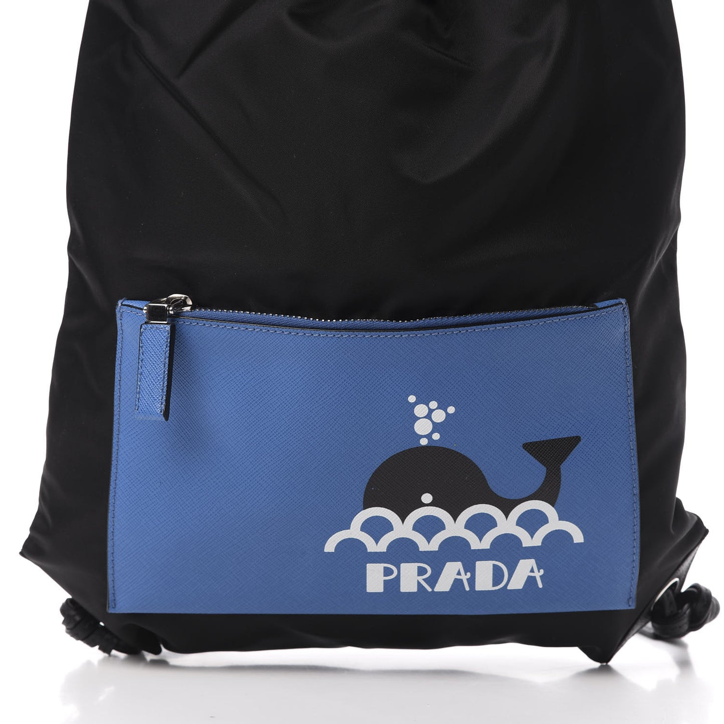 Tessuto Nylon Saffiano Whale Drawstring Pocket Backpack Black Marea