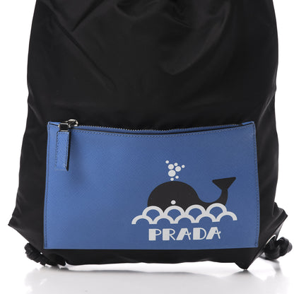 Prada Tessuto Nylon Saffiano Whale Drawstring Pocket Backpack Black Marea 7 of 9