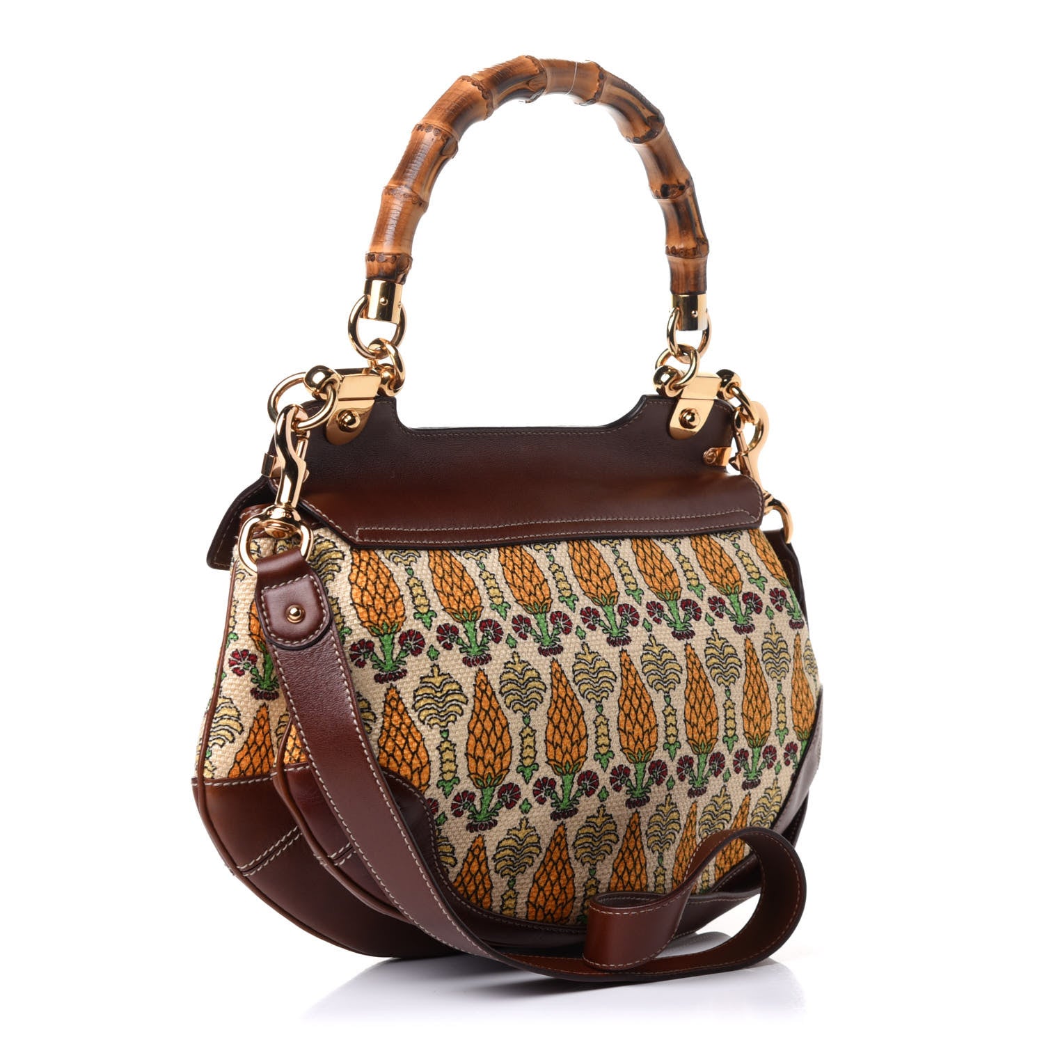 Gucci Canvas Pigna Print Peggy Bamboo Top Handle Bag Brown 3 of 10