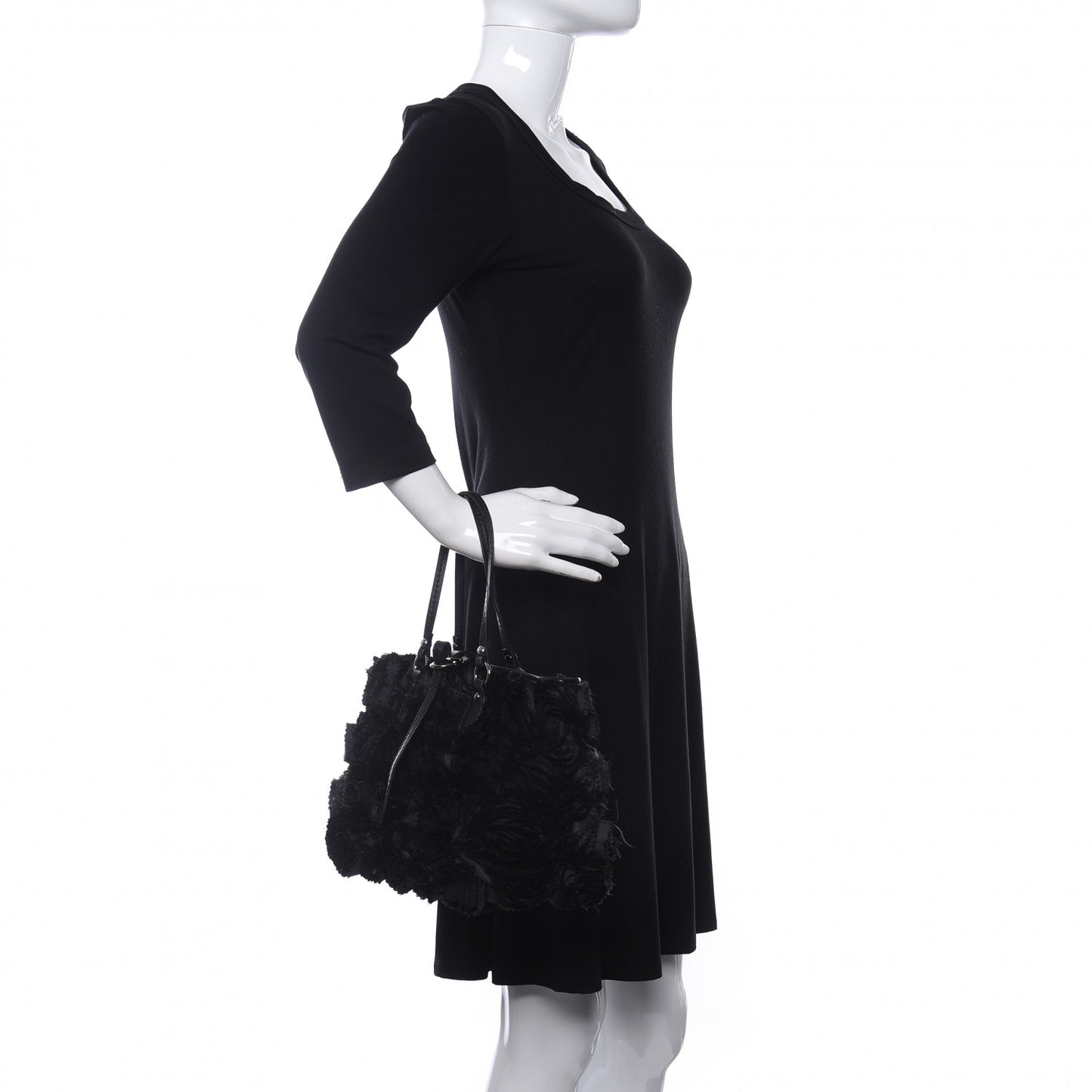 Nappa Floral Applique Tote Bag Black