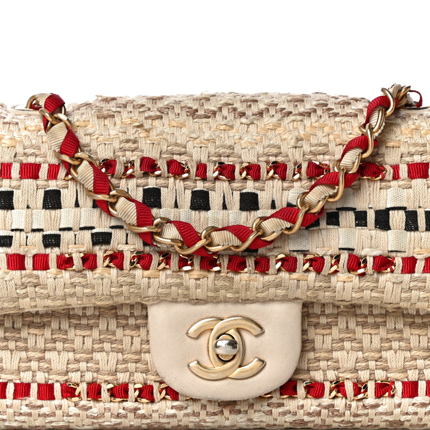 Cotton Raffia Lambskin Woven Mini Rectangular Flap Beige Red Black