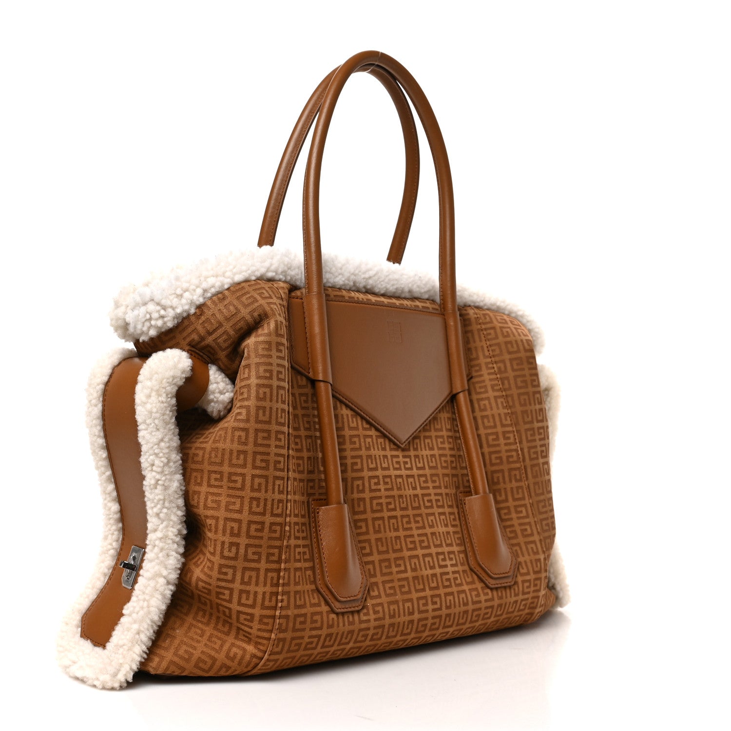 Givenchy Shearling Suede Medium Soft Lock Antigona Shoulder Bag Tan 3 of 8