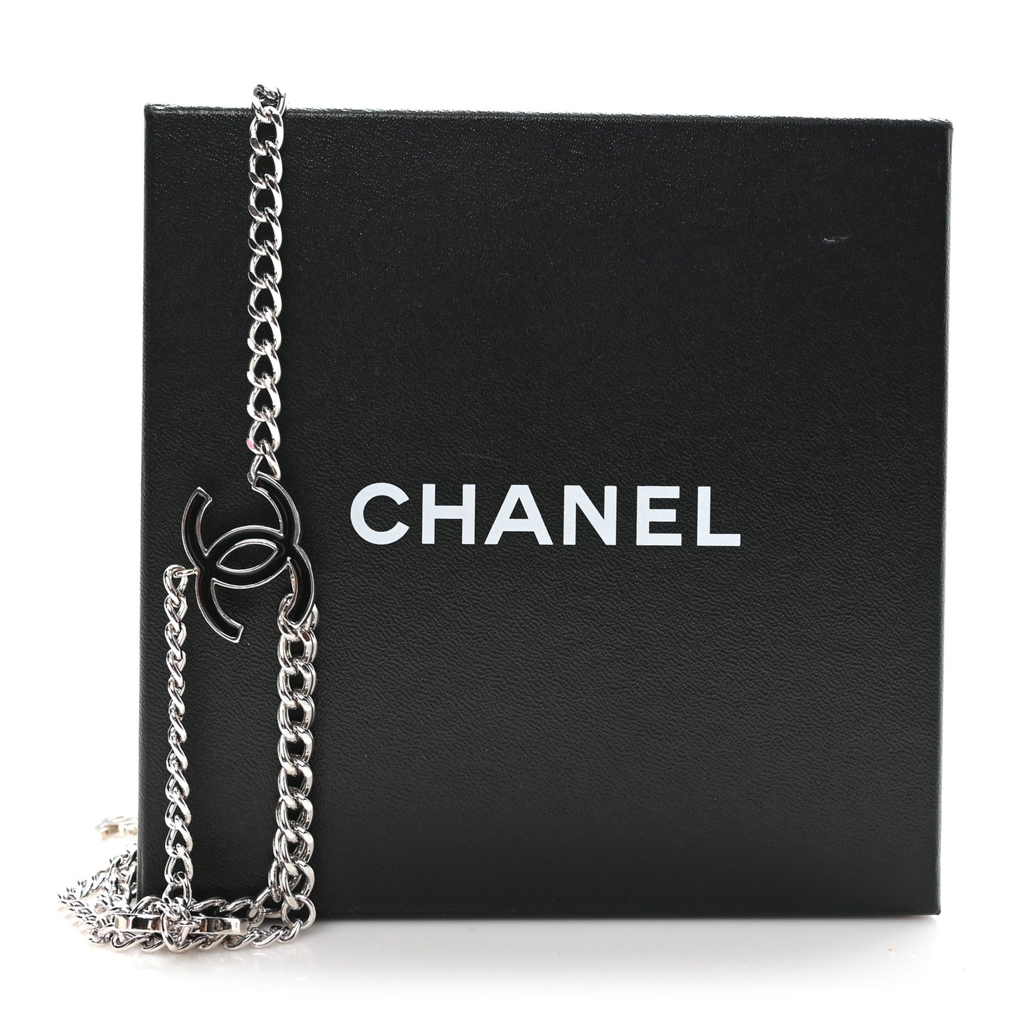 Enamel CC Chain Logo Belt Silver Black