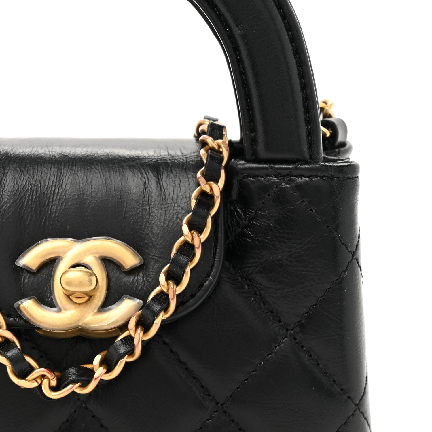 Chanel Shiny Aged Calfskin Quilted Mini Nano Kelly Shopper Black 7 of 10