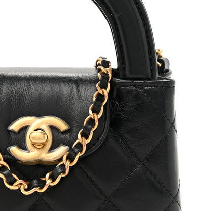 Chanel Shiny Aged Calfskin Quilted Mini Nano Kelly Shopper Black 7 of 10