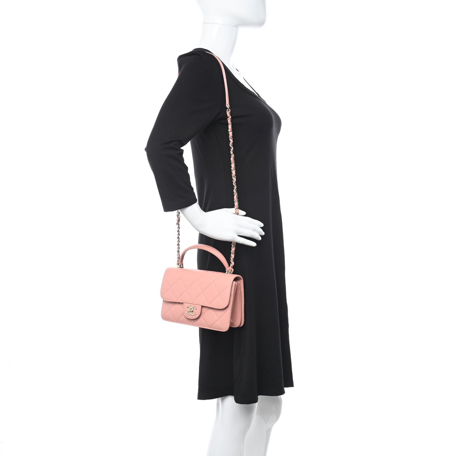 Chanel Calfskin Quilted Small Top Handle Flap Pink 2 of 14