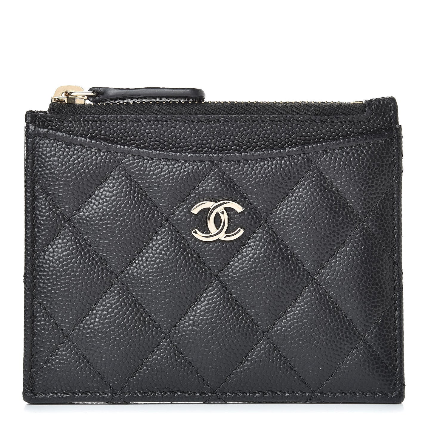 Caviar Quilted CC Zip Card Holder Black