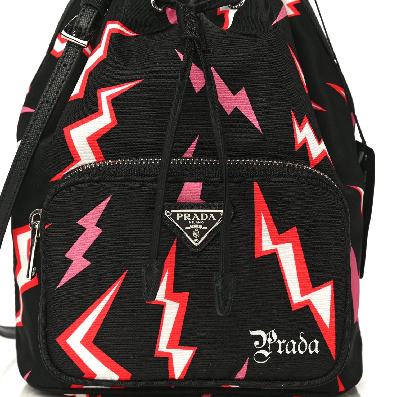 Prada X UNIVERSAL STUDIOS Tessuto Nylon Saffiano Thunder Frankenstein Mini Bucket Crossbody Bag Lacca 8 of 10