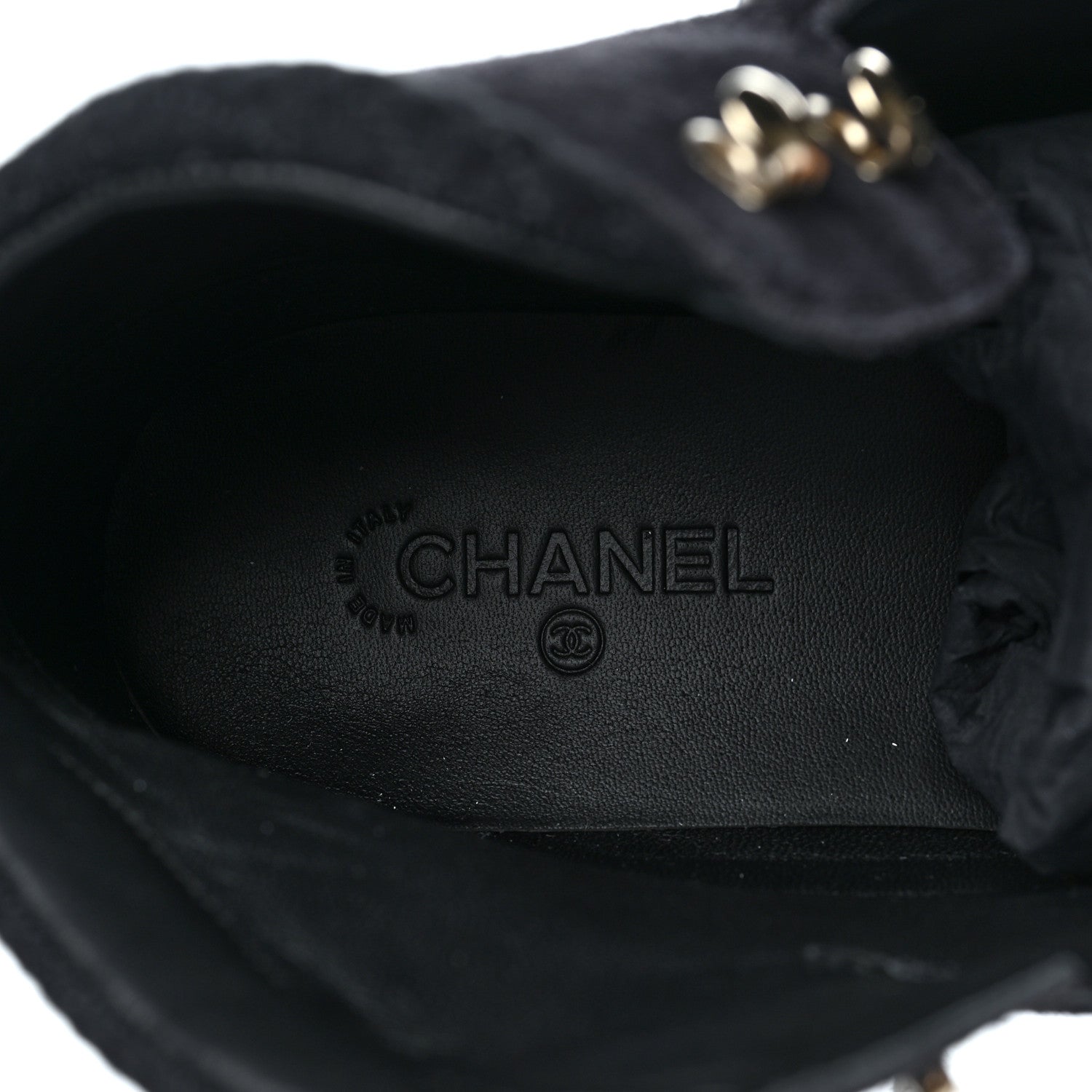 Chanel Suede Grained Calfskin CC Lace Up Boots 40 Black 8 of 9