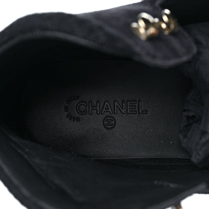 Chanel Suede Grained Calfskin CC Lace Up Boots 40 Black 8 of 9
