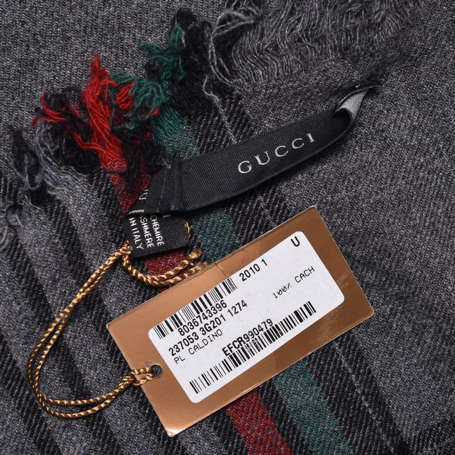 Gucci Cashmere Fringe Web Scarf Gray 5 of 5