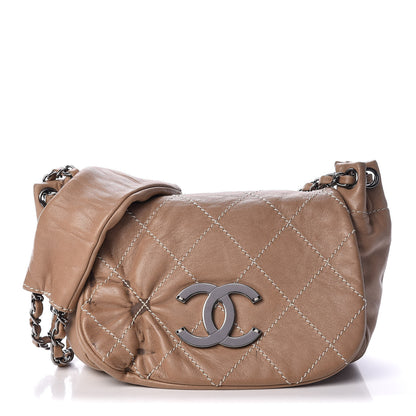 Chanel Lambskin Contrast Stitch Small Surpique Accordion Flap Beige 1 of 17
