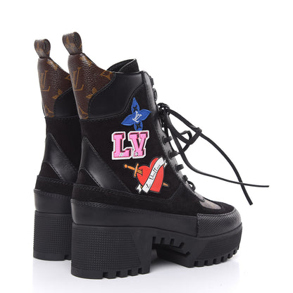 Louis Vuitton Suede Calfskin Monogram LV Black Heart Laureate Platform Desert Boots 36 Black 4 of 8