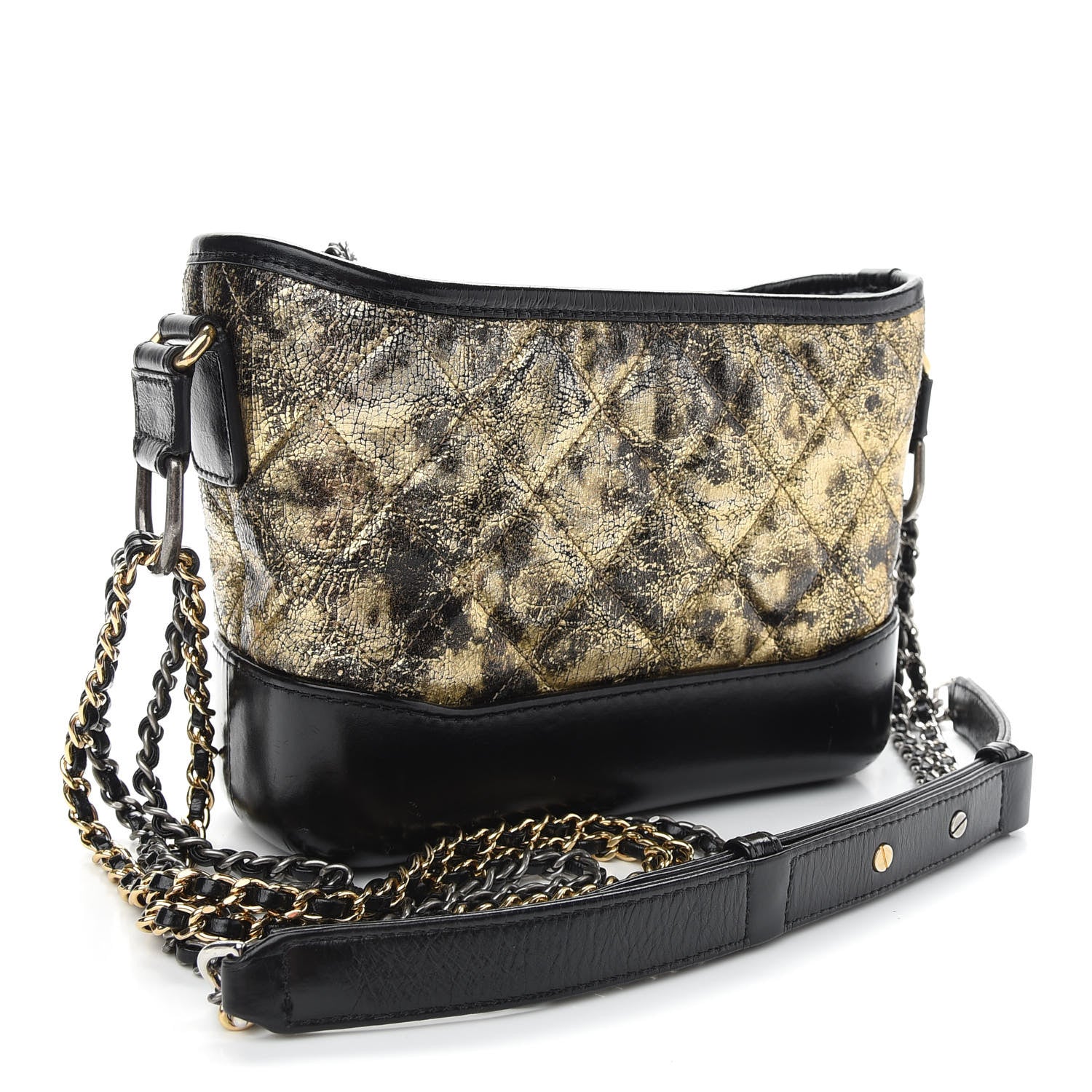 Chanel Metallic Crumpled Goatskin Quilted Small Gabrielle Hobo Black Gold 3 of 9