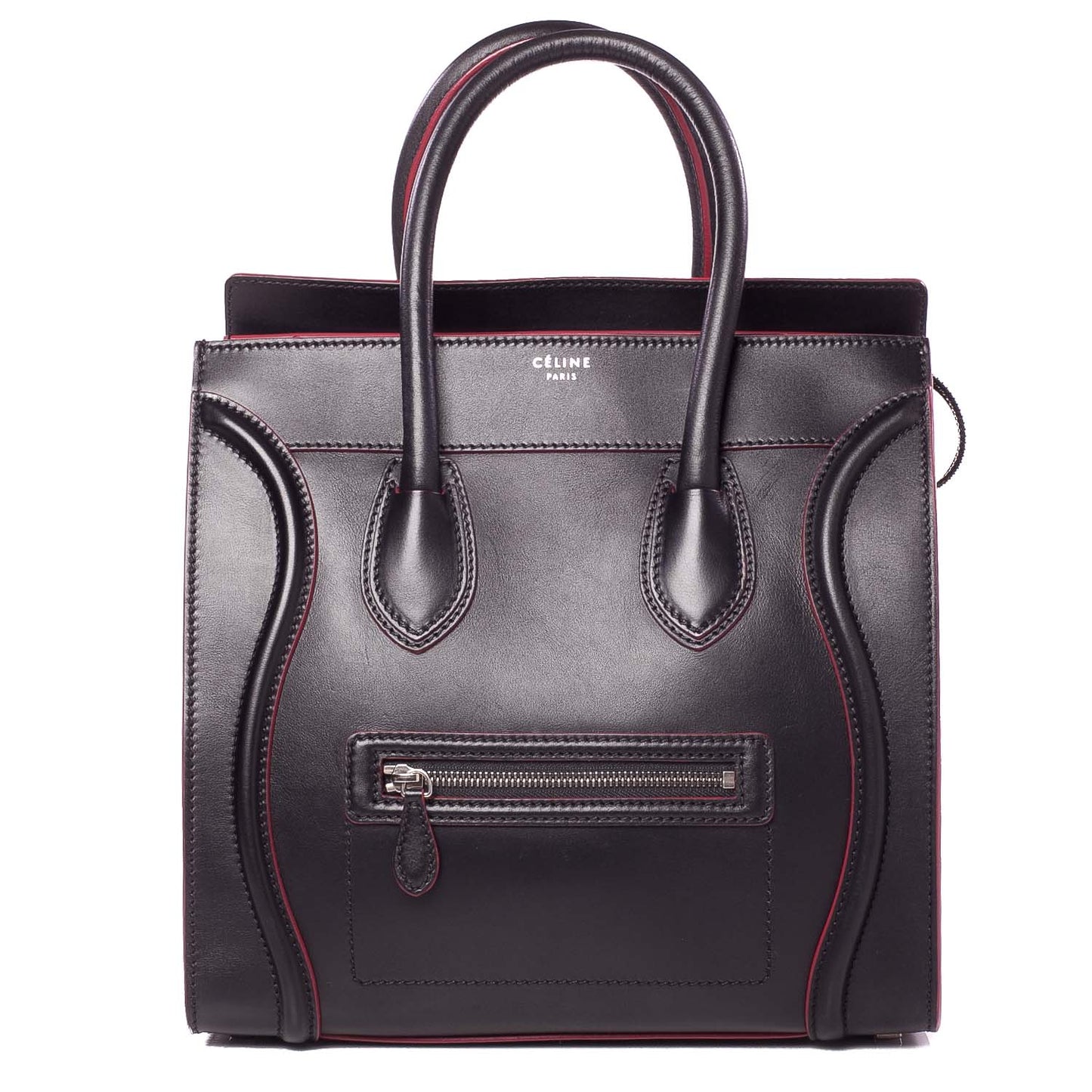 Smooth Calfskin Mini Luggage Black w Pink Trim
