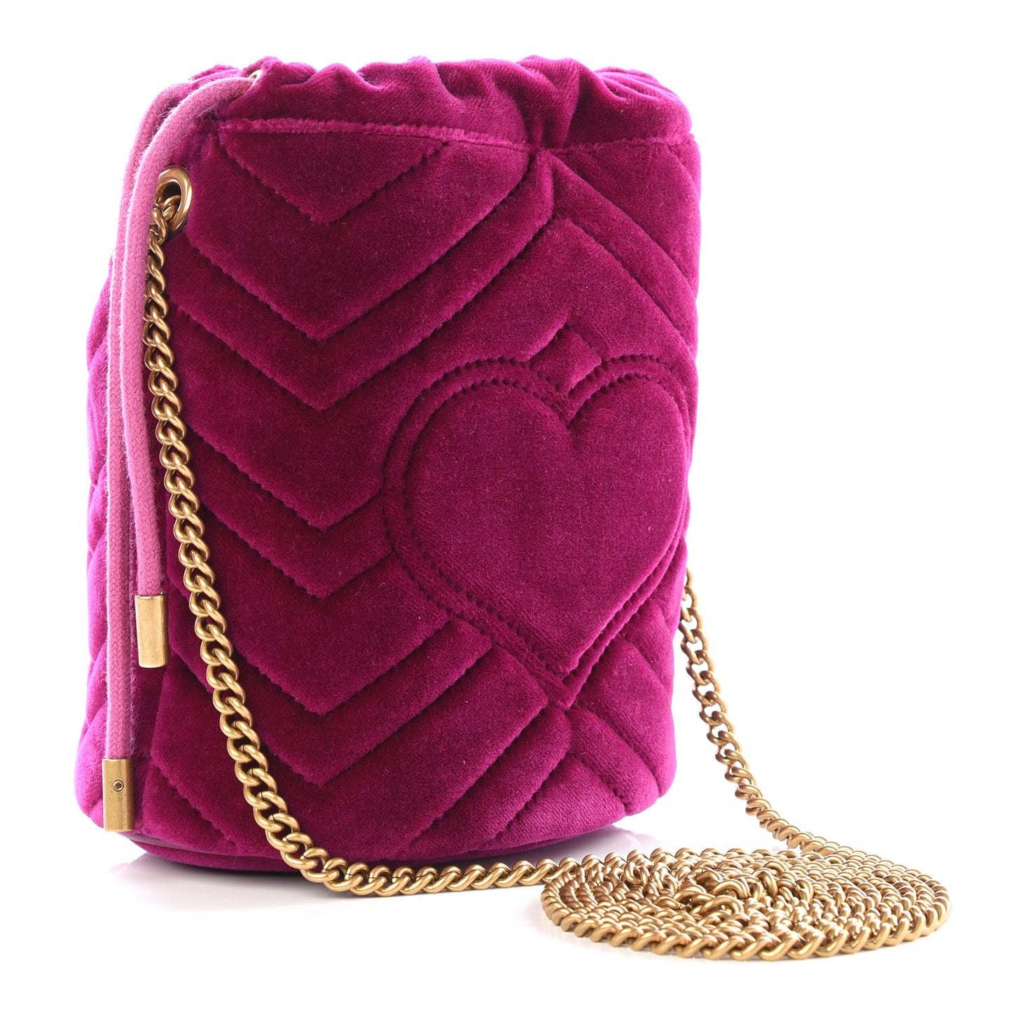 Velvet Matelasse Mini GG Marmont 2.0 Bucket Bag Fuchsia Violet Cyclamen
