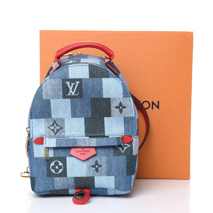 Louis Vuitton Denim Damier Monogram Patchwork Palm Springs Backpack Mini Blue Rouge 10 of 10