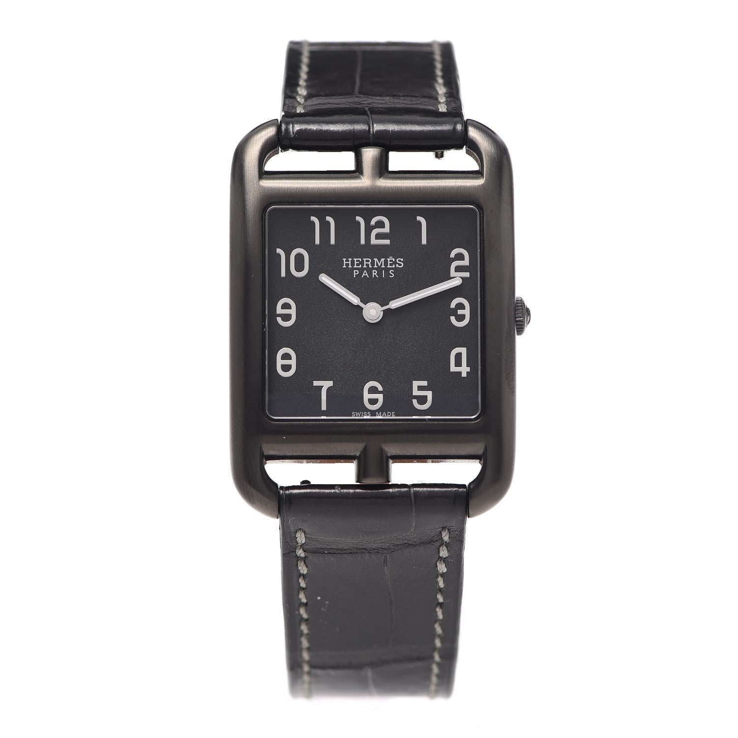 Hermes PVD Stainless Steel Alligator 29mm Cape Cod Quartz Watch Noir 1 of 6