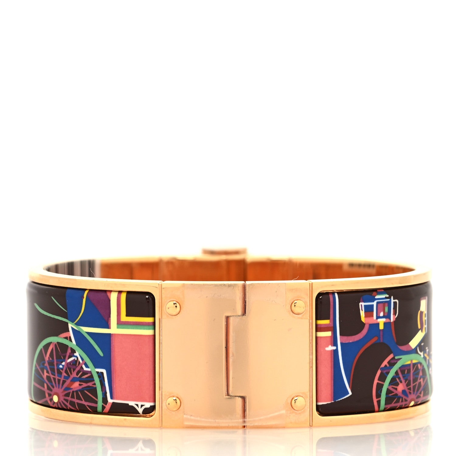 Hermes Enamel Printed Wide Voitures Exquises Hinged Bracelet L Pink Delirium 3 of 5