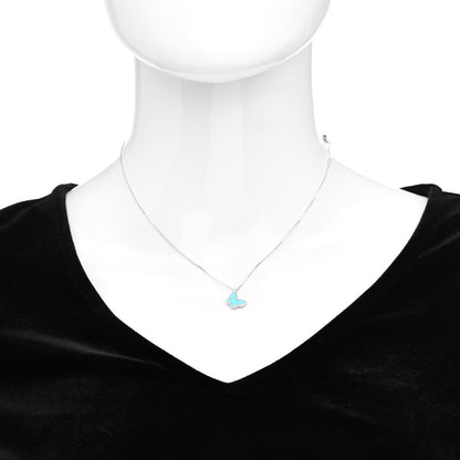 Van Cleef & Arpels 18K White Gold Turquoise Sweet Alhambra Butterfly Pendant Necklace 2 of 4