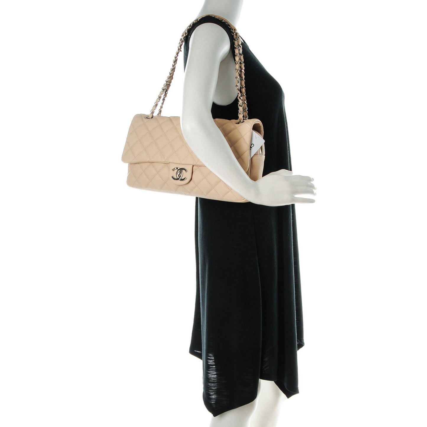 Caviar Quilted Jumbo Easy Flap Beige
