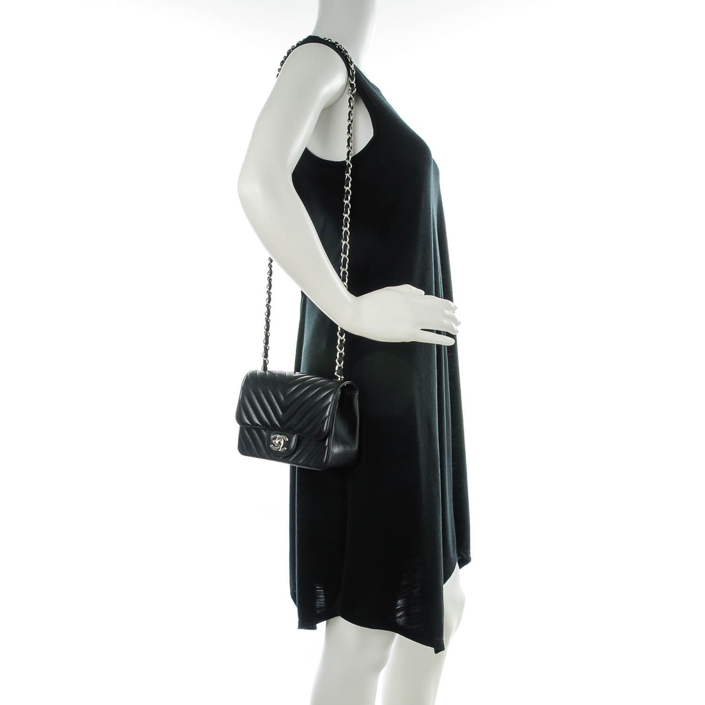 Lambskin Chevron Quilted Mini Square Flap Black