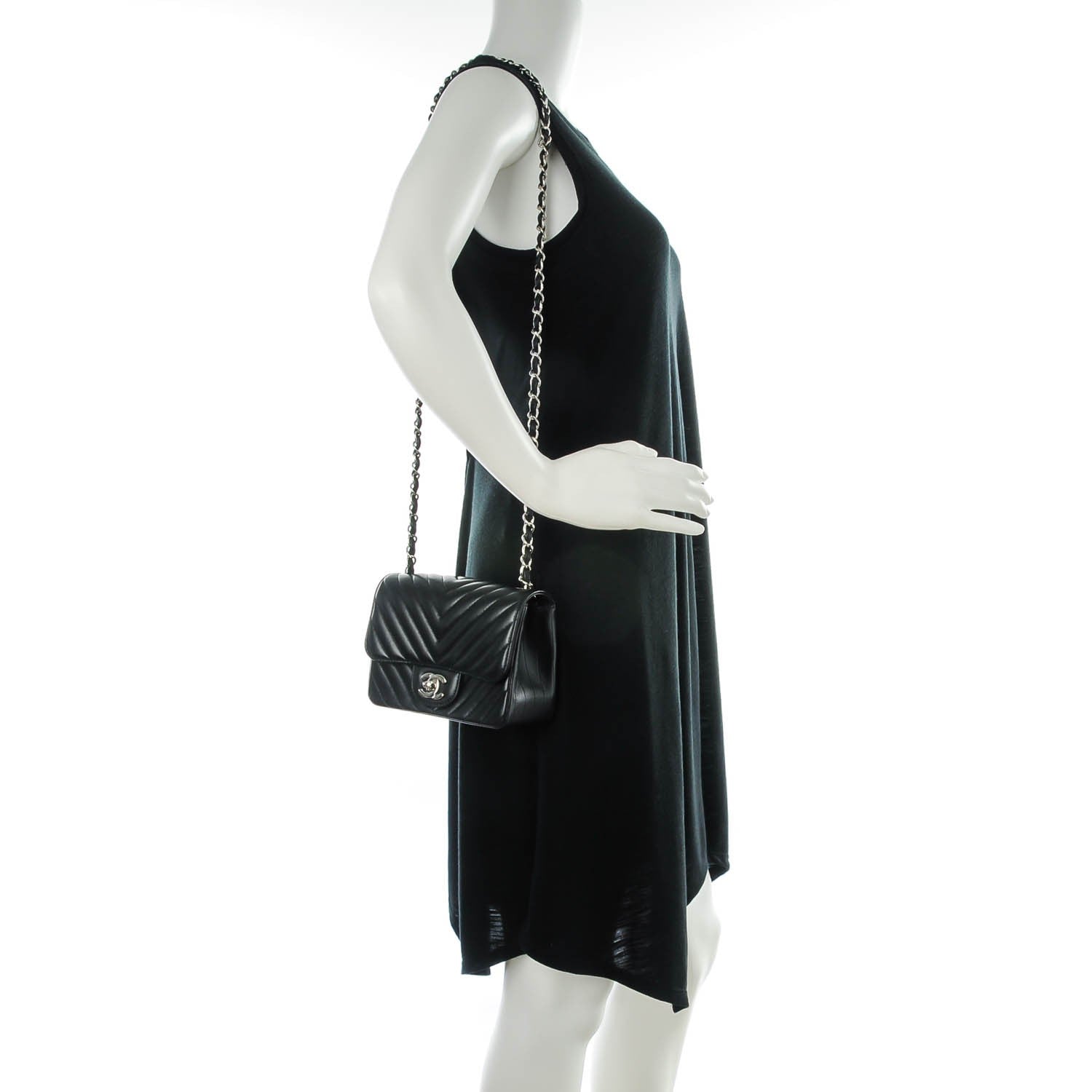 Chanel Lambskin Chevron Quilted Mini Square Flap Black 2 of 7