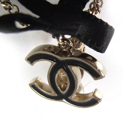 Chanel CC Pearl Hoop Ribbon Earrings Black White 3 of 5