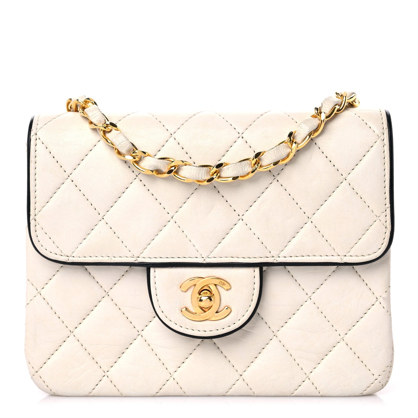 Lambskin Quilted Mini Square Flap White